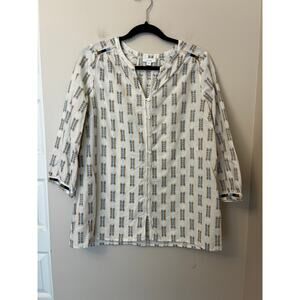 J.Jill Pure Jill Cream, Blue and Gold Embroidered Blouse 3/4 Sleeve Size Medium